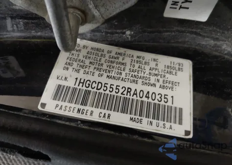 1994 Honda Accord Ex/Ex-R from USA, damaged, VIN 1HGCD5552RA040351